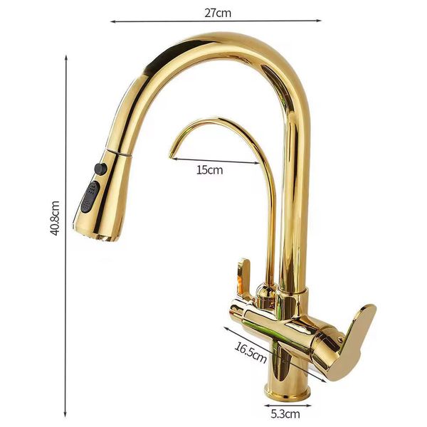 Lazord Dual-spout kitchen Faucet with pull-out Sprayer - Gold