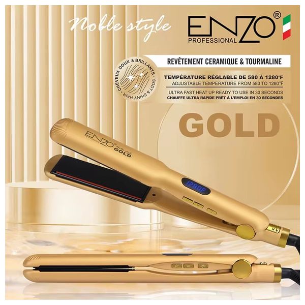 انزو جولد مكواة شعر احترافية - تقنية السيراميك والتورمالين - ذهبي 