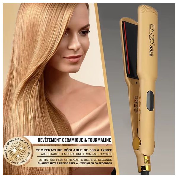  انزو جولد مكواة شعر احترافية - تقنية السيراميك والتورمالين - ذهبي 