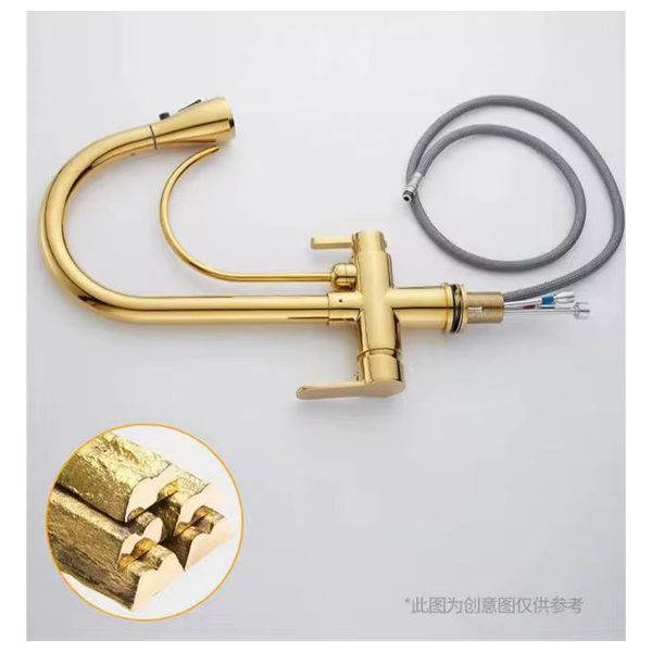 Lazord Dual-spout kitchen Faucet with pull-out Sprayer - Gold