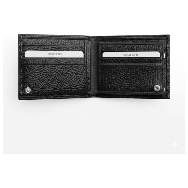  Golden Touch Men's Classic Genuine Leather Wallet - 8 Card Slots & Detachable Pocket - Black 