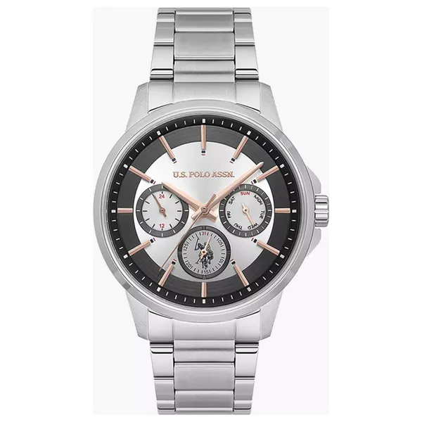 ساعة .يو.اس. بولو اسن للرجال USPA1000B-01 - عرض بعقارب, سوار من الستانلس ستيل - سلفر