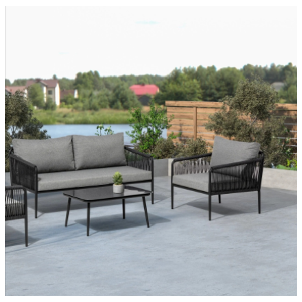  SADAF Steel Wicker Garden Set 1+1+3 + Shell Patio Table - Dark Gray 