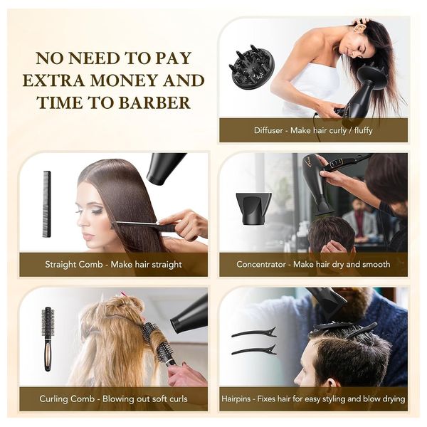  GLAM x001r3aqub - Professional Ionic Hair Dryer - 2300W - Black 