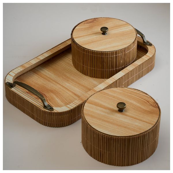  RiqaHome Luxury Handcrafted 2 Tier Wooden Date & Sweets Server With Tray - Wood 