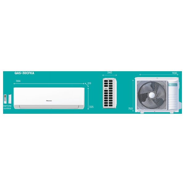  Hisense QAS-30CFKA - Wall-mounted Split AC - 2.5 Ton - WiFi - White 