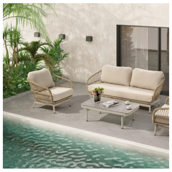  SADAF Apollo Garden Set 1+1+2 + Shell Patio Table - Light Beige 