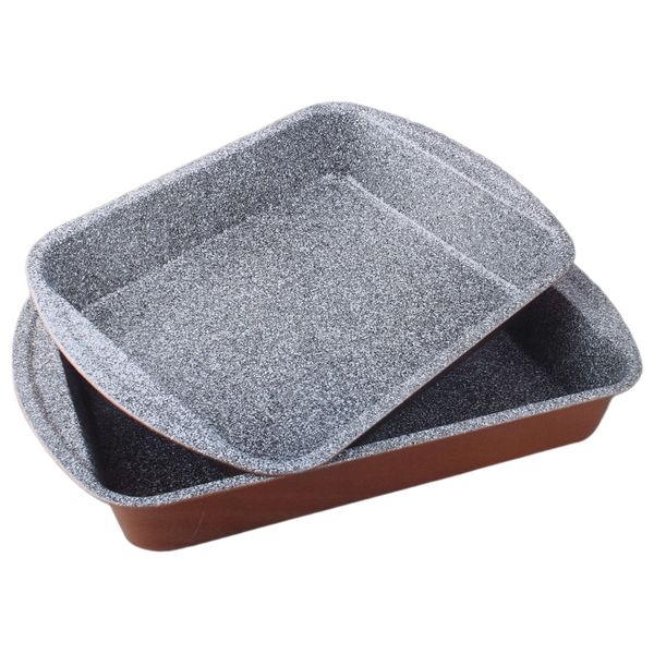  Berghome BL-1273 - Line Granite Ceramic Oven Tray Set - 2 Piece - Brown 