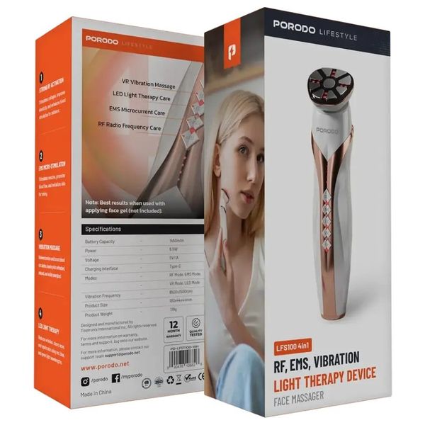  جهاز تجديد البشرة متعدد الوظائف من بورودو لايف ستايل - بطارية بحجم 1450 مللي امبير - بقوة 6.5 واط - ابيض 