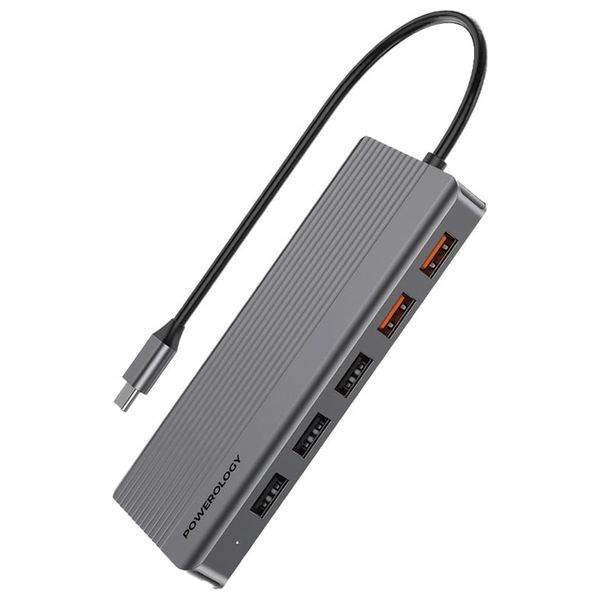  Powerology 12-in-1 USB-C Hub with HDMI, 100W PD - Gray 