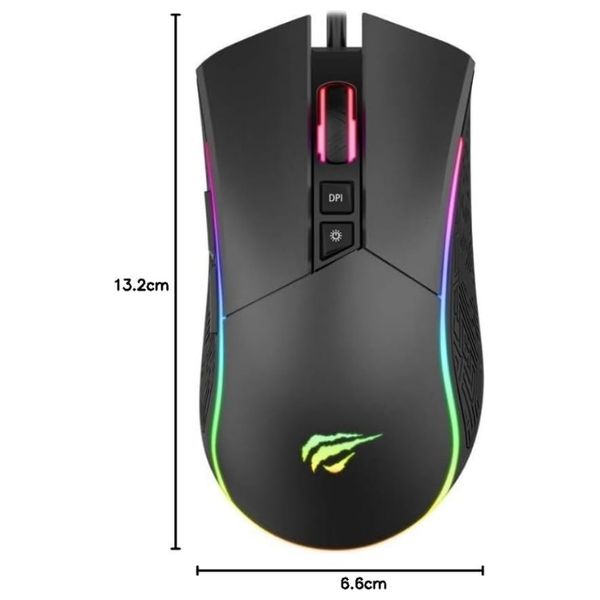  Havit MS1001S V2 Gaming Mouse - Wired - RGB Lighting - 6400 DPI - Programmable Buttons - Black 