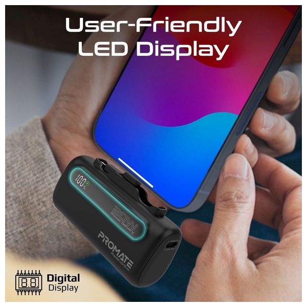  باور بانك بروميت - 5000 مللي امبير - بشحن 20 واط -  كيبل يو اس بي سي ولايتينغ مدمجين - اسود 