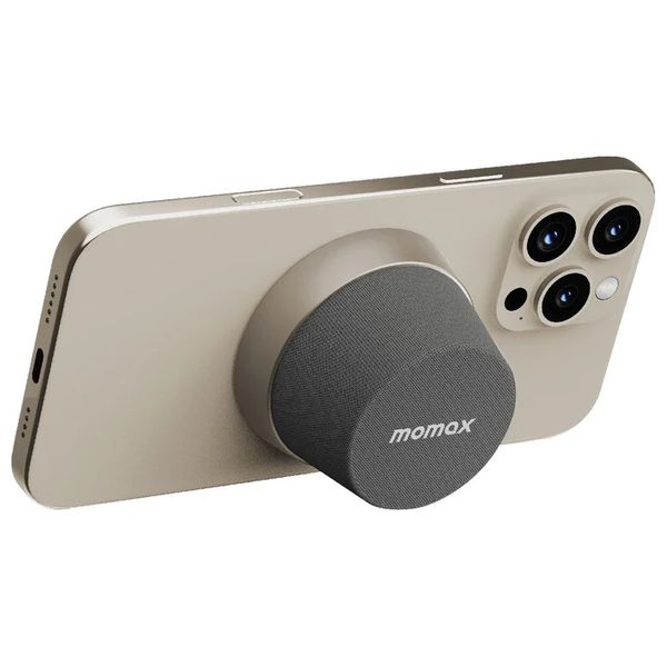  مكبر صوت لاسلكي محمول موماكس - تثبيت مغناطيسي - تقنية TWS - مقاوم للماء IPX6 - بطارية 12 ساعة - رمادي 