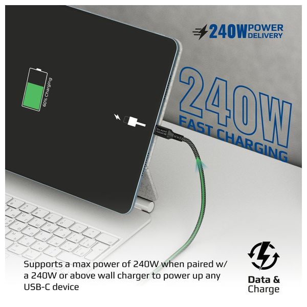  كيبل شحن بروميت - يو اس بي سي  إلى يو اس بي سي - بقدرة 240 واط - طول 2 متر - اسود 