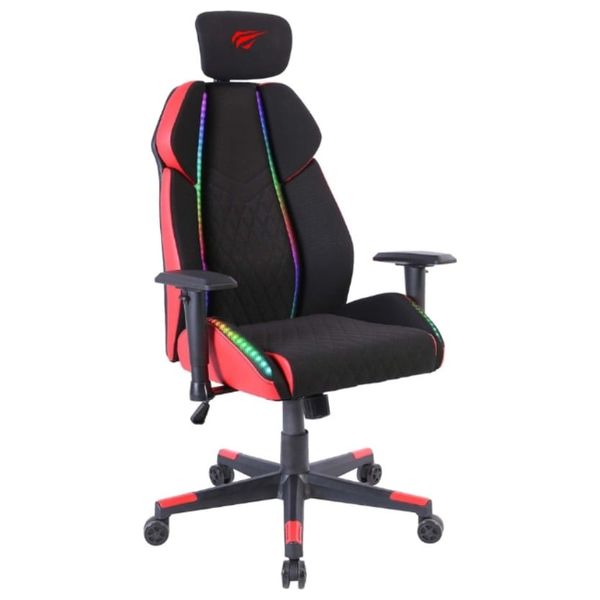  Havit GC938 Gaming Chair - Built-in LED Lighting - Adjustable Armrests - High-Density Foam - Red 