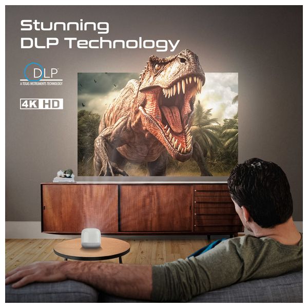  جهاز عرض بروميت -  لاسلكي - شاشة عرض حتى 200 انج - تقنية DLP - دقة 4K المدعومة - 8400 مللي أمبير - وقت تشغيل حتى 3 ساعات - ابيض 