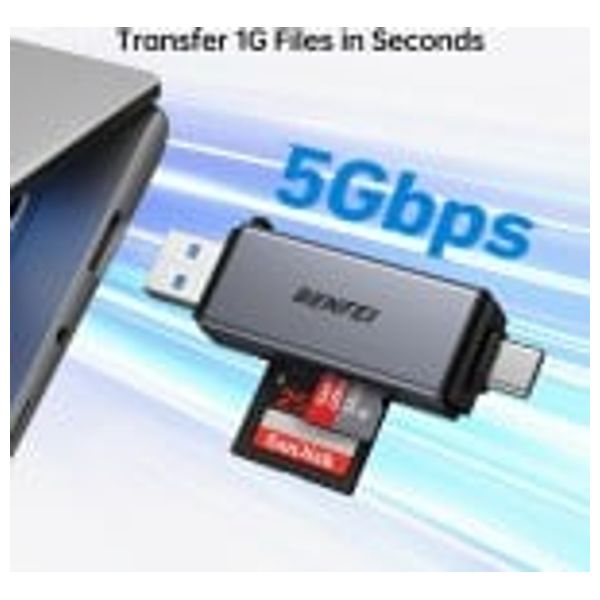 Benfe Memory Card Reader - USB-C to USB-A - Gray 