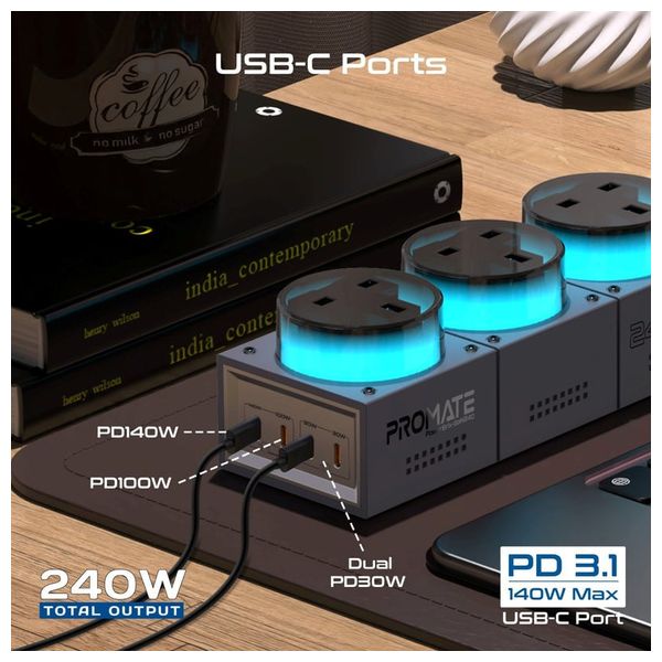  Promate Power Socket - 3m - 67W - Black 