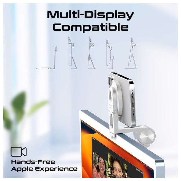 حامل هاتف مغناطيسي بروميت - متوافق مع ماك سيف - قابل للتمديد والطي - ابيض