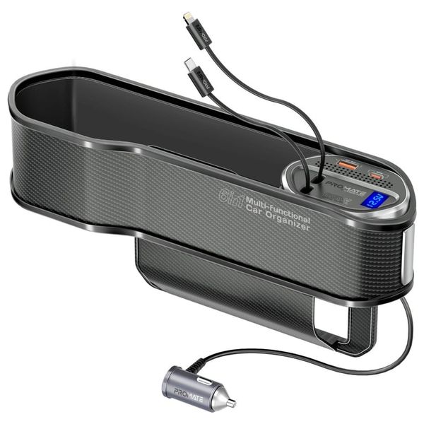  Promate Car Charger - 65W - USB-C & Lightning Cable - Black 