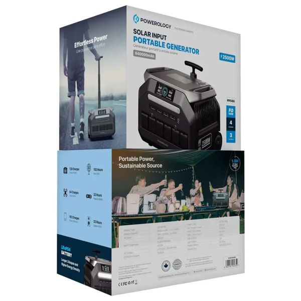  Powerology Portable Power Generator - 640000 mAh - 2500 Watts - Solar Charging - Black 