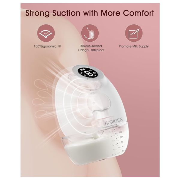 Horigen - Smart Electric Breast Pump - Quiet and Comfortable Hands-Free - White