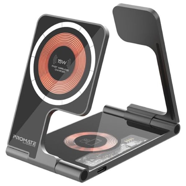  شاحن لاسلكي بروميت - قابلة للطي 15 واط  - متوافقة مع ماك سيف - اسود 