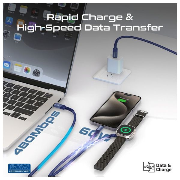  كيبل شحن بروميت 5 في 1 -  1.5 متر- ازرق 