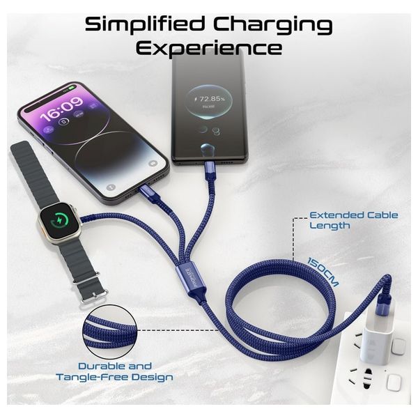  كيبل شحن بروميت 5 في 1 -  1.5 متر- ازرق 