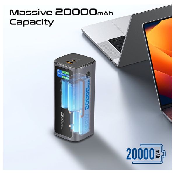 باور بانك بروميت - متعدد المنافذ 130 واط - بسعة 20000 مللي امبير - كيبل يو اس بي سي  قابل للسحب - شاشة TFT LCD