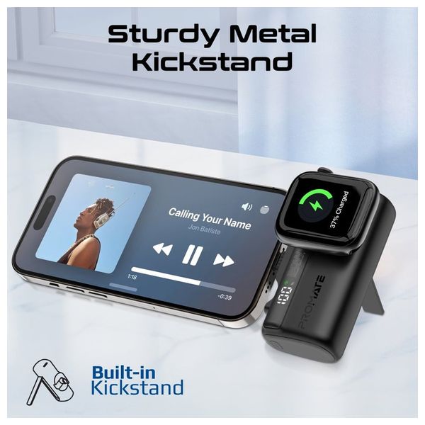 باور بانك بروميت - 5000 مللي امبير - صغير بشحن 20 واط - يو اس بي سي ولايتينغ مدمج وشاحن ساعة ابل - اسود