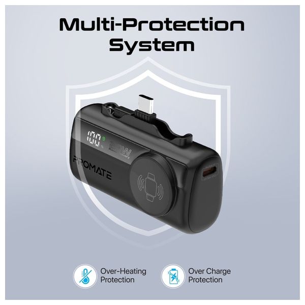 باور بانك بروميت - 5000 مللي امبير - صغير بشحن 20 واط - يو اس بي سي ولايتينغ مدمج وشاحن ساعة ابل - اسود