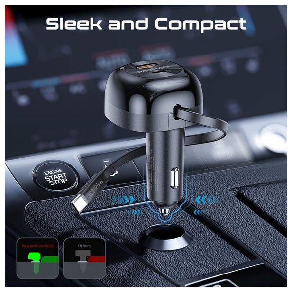  Promate Car Charger - 62W - USB-C Cable - Black 