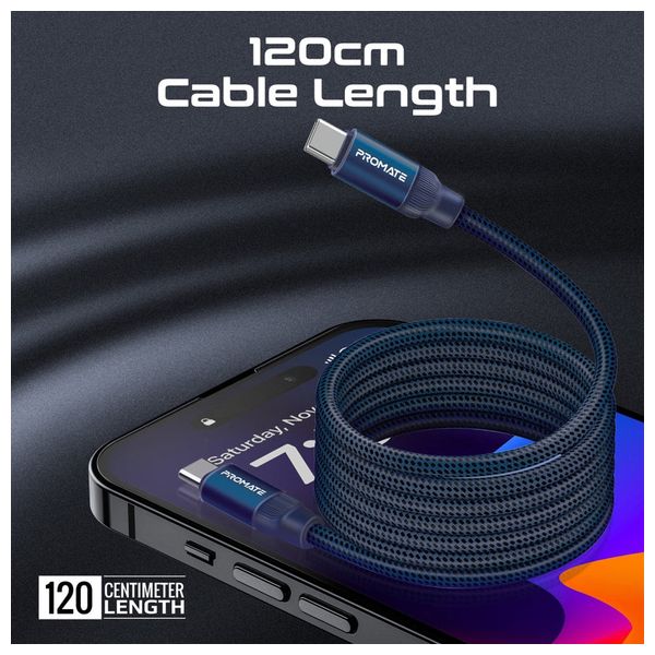  Promate USB-C to USB-C Charging Cable - 60W - 1.2m - Blue 