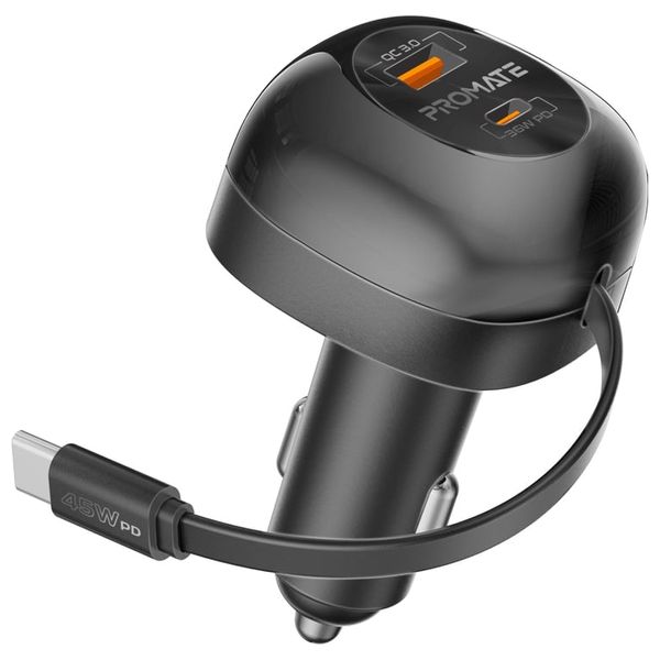 Promate Car Charger - 62W - USB-C Cable - Black 