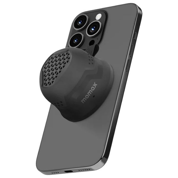  مكبر صوت بلوتوث محمول موماكس - تثبيت مغناطيسي - تقنية TWS - مقاوم للماء IPX6 - بطارية 12 ساعة - أسود 