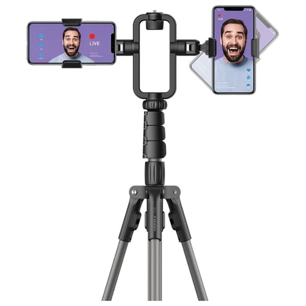  حامل الهاتف موماكس - للبث المباشر - طول 1.9 متر - هيكل ألمنيوم متين - أسود 