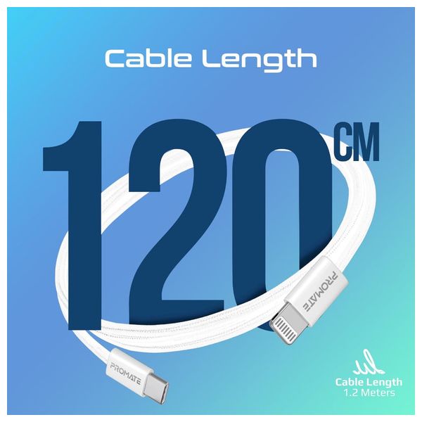  Promate USB-C to Lightning Charging Cable - 27W - 1.2m - White 