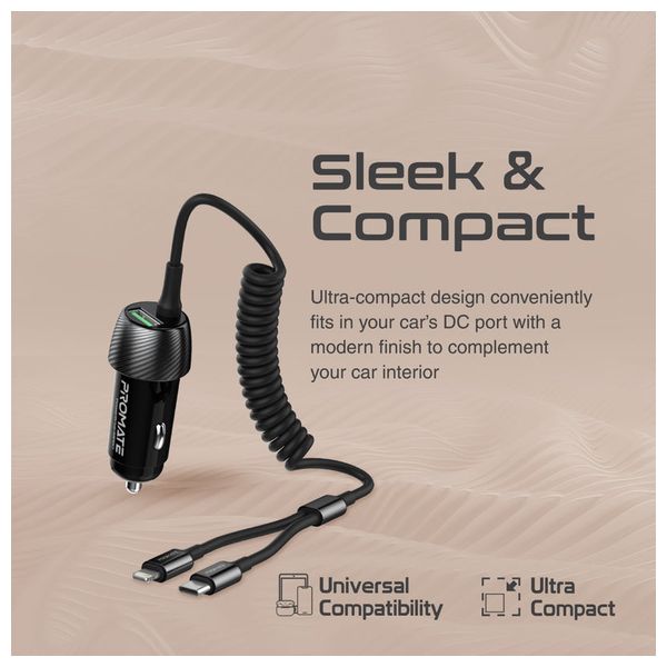  Promate Car Charger - 33W - Black 