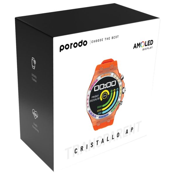  ساعة ذكية  بورودو - شاشة اموليد مقاس 1.43 انج - اتصال بلوتوث - بطارية تدوم 15 يوم - برتقالي 