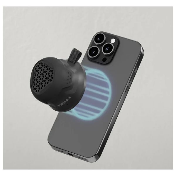  مكبر صوت بلوتوث محمول موماكس - تثبيت مغناطيسي - تقنية TWS - مقاوم للماء IPX6 - بطارية 12 ساعة - أسود 