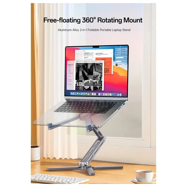  Yesido LP09 Laptop Stand - Adjustable Aluminum, 360° Rotation - Silver 