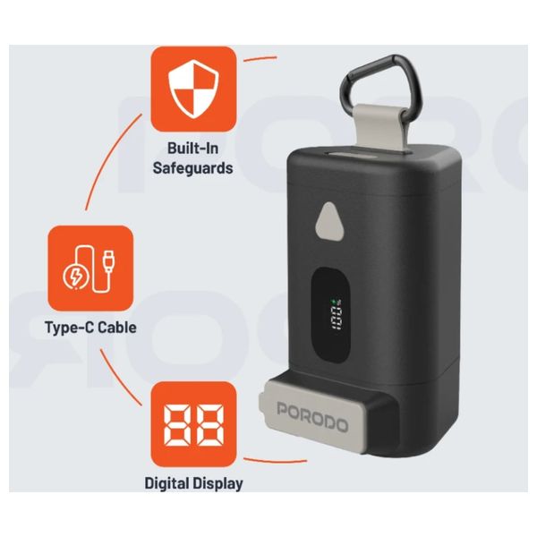باور بانك بورودو - 15000 مللي امبير - كيبل يو اس بي سي مدمج وقابل للسحب - قوة 65 واط  - شاشة رقمية - أسود