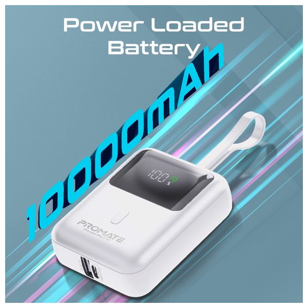  باور بانك بروميت - 10000 مللي امبير - بقوة 35 واط - مع كيبل يو اس بي سي - ابيض 