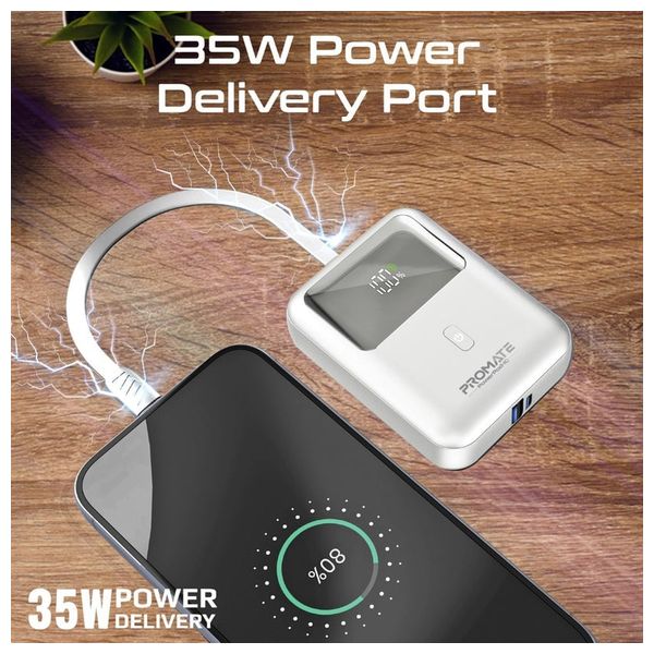  باور بانك بروميت - 10000 مللي امبير - بقوة 35 واط - مع كيبل يو اس بي سي - ابيض 