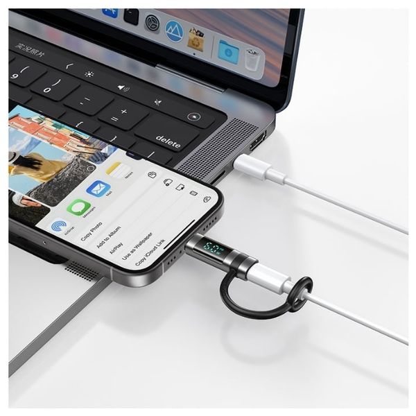  McDodo Lightning to USB-C Adapter - Digital Display - 60W - Gray 