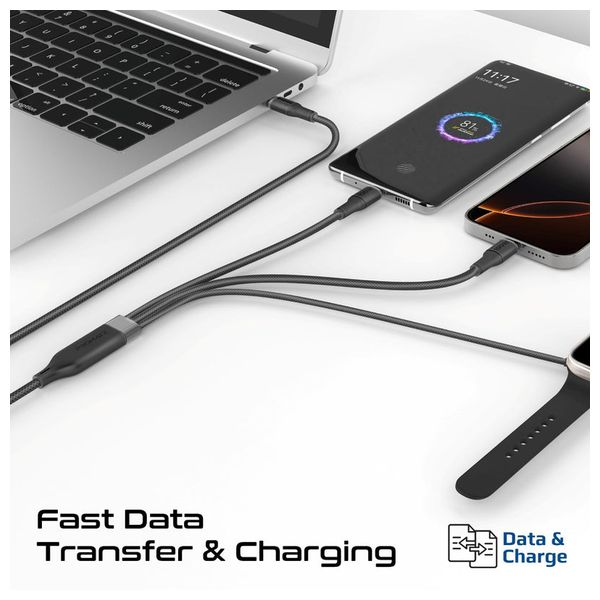  كيبل شحن بروميت - 100 واط - بمنفذين يو اس بي سي  وشاحن ساعة ابل - طول 1.4متر - اسود 