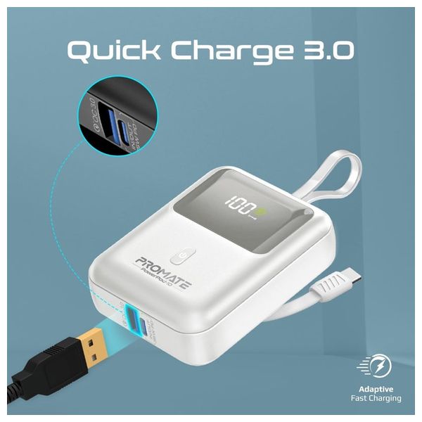  باور بانك بروميت - 10000 مللي امبير - بقوة 35 واط - مع كيبل يو اس بي سي - ابيض 