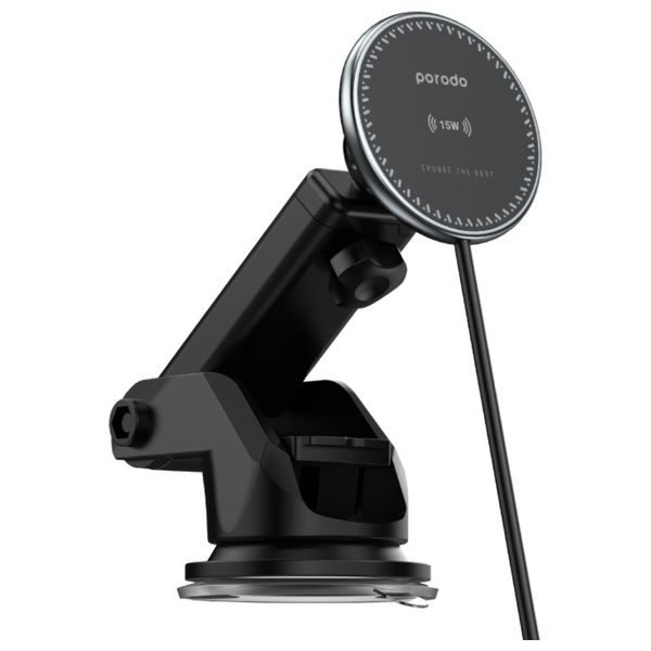  حامل هاتف وشاحن لاسلكي للسيارة بورودو 3 في 1 - قوة 15 واط - أسود 