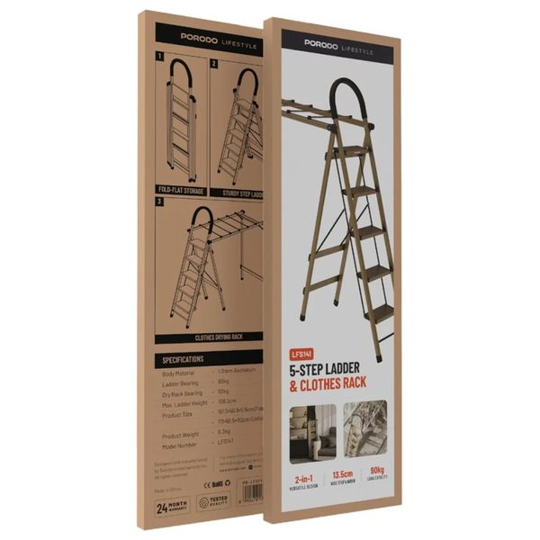 Borodo Lifestyle Clothes Rack - 5-Step Ladder - Lightweight Aluminum - 90kg Load Capacity - 108.5cm Height